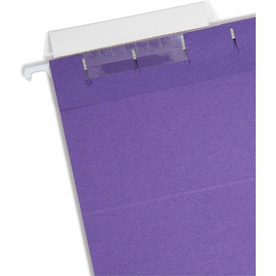 Smead 1/3 Tab Cut Letter Recycled Hanging Folder - 8 1/2" x 11" - Top Tab Location - Assorted Position Tab Position - Poly - Purple - 10% Paper Recycled - 25 / Box. Picture 8