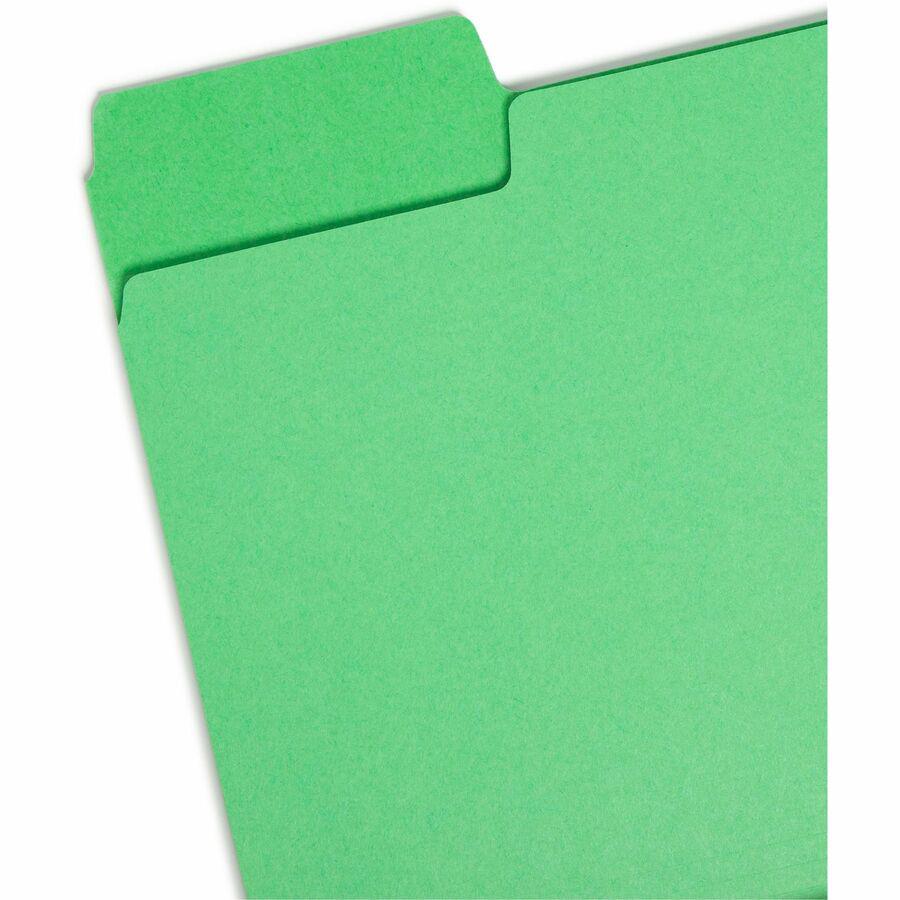 Smead SuperTab 1/3 Tab Cut Letter Recycled Top Tab File Folder - 8 1/2" x 11" - Top Tab Location - Assorted Position Tab Position - Blue, Red, Green, Yellow - 10% Paper Recycled - 24 / Pack. Picture 6