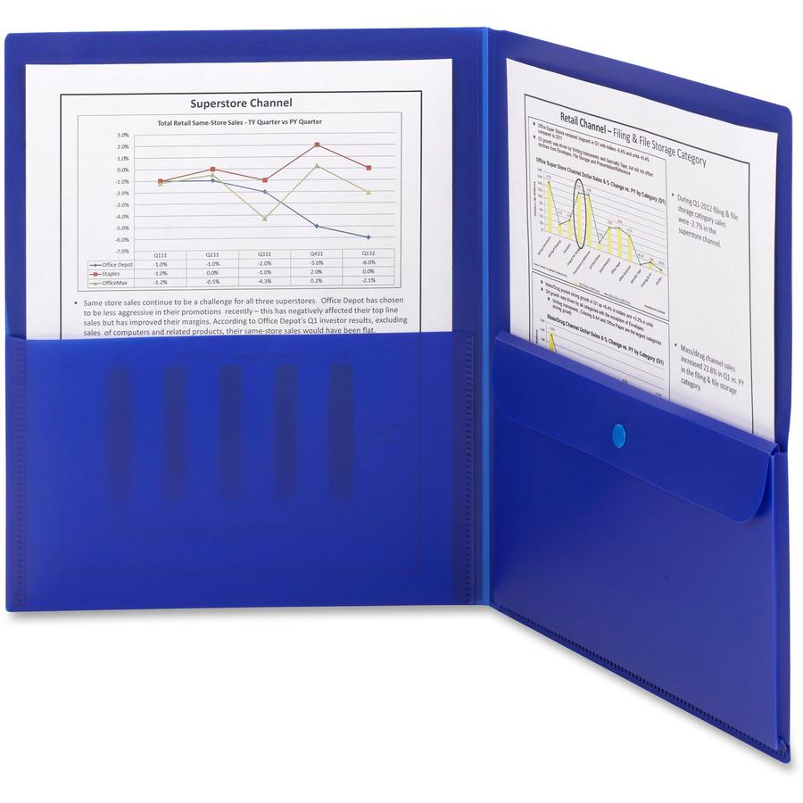 Smead Poly Two-Pocket Folders with Security Pocket - Letter - 8 1/2" x 11" Sheet Size - 50 Sheet Capacity - 2 Pocket(s) - Polypropylene - Dark Blue - 5 / Pack. Picture 4