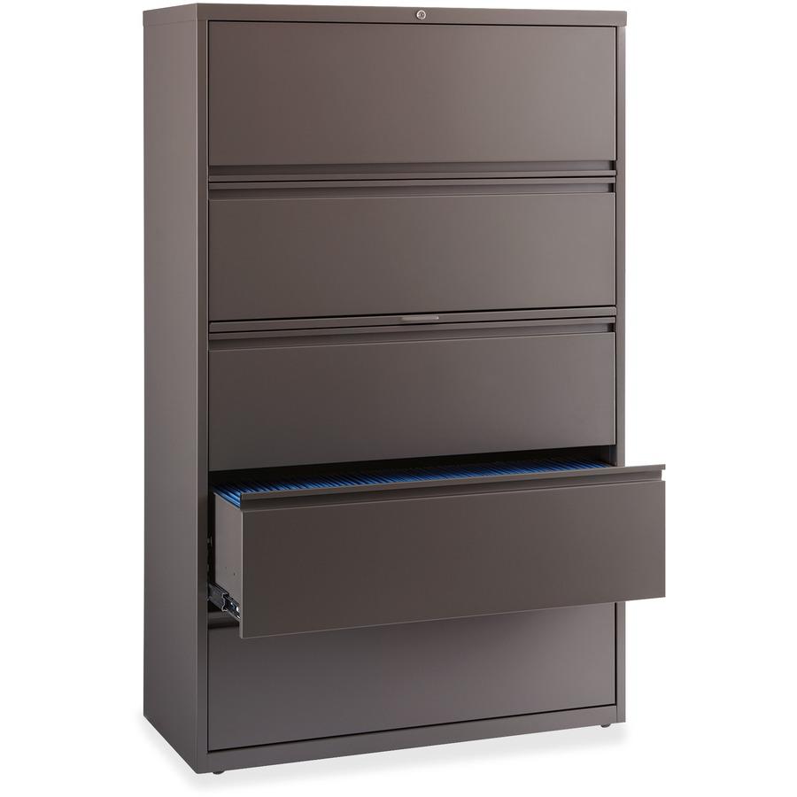 Lorell Fortress Series Lateral File w/Roll-out Posting Shelf - 42" x 18.6" x 67.6" - 1 x Shelf(ves) - 5 x Drawer(s) for File - Letter, Legal, A4 - Lateral - Magnetic Label Holder, Ball Bearing Slide, . Picture 4