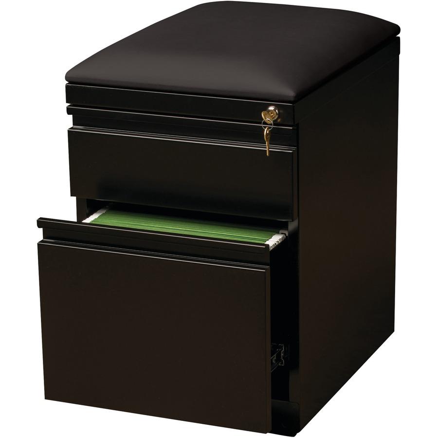 Lorell Mobile File Cabinet with Seat Cushion Top - 15" x 19.9" x 23.8" - 2 x Drawer(s) for Box, File - Letter - 305.50 lb Load Capacity - Ball-bearing Suspension, Drawer Extension - Black - Steel - Re. Picture 8