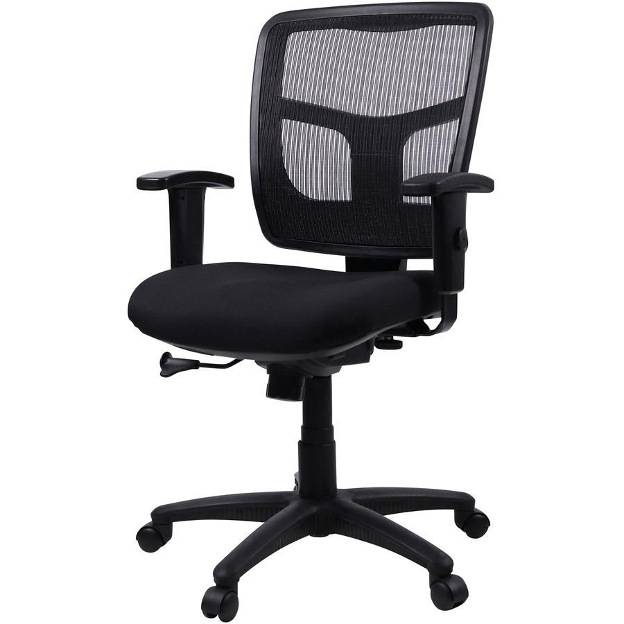 Lorell Ergomesh Managerial Mesh Mid-back Chair - Black Fabric Seat - Black Back - Black Frame - 5-star Base - Black - 1 Each. Picture 6