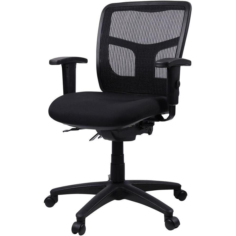 Lorell Ergomesh Swivel Mesh Mid-back Office Chair - Black Fabric Seat - Black Back - Black Frame - 5-star Base - Black - 1 Each. Picture 6