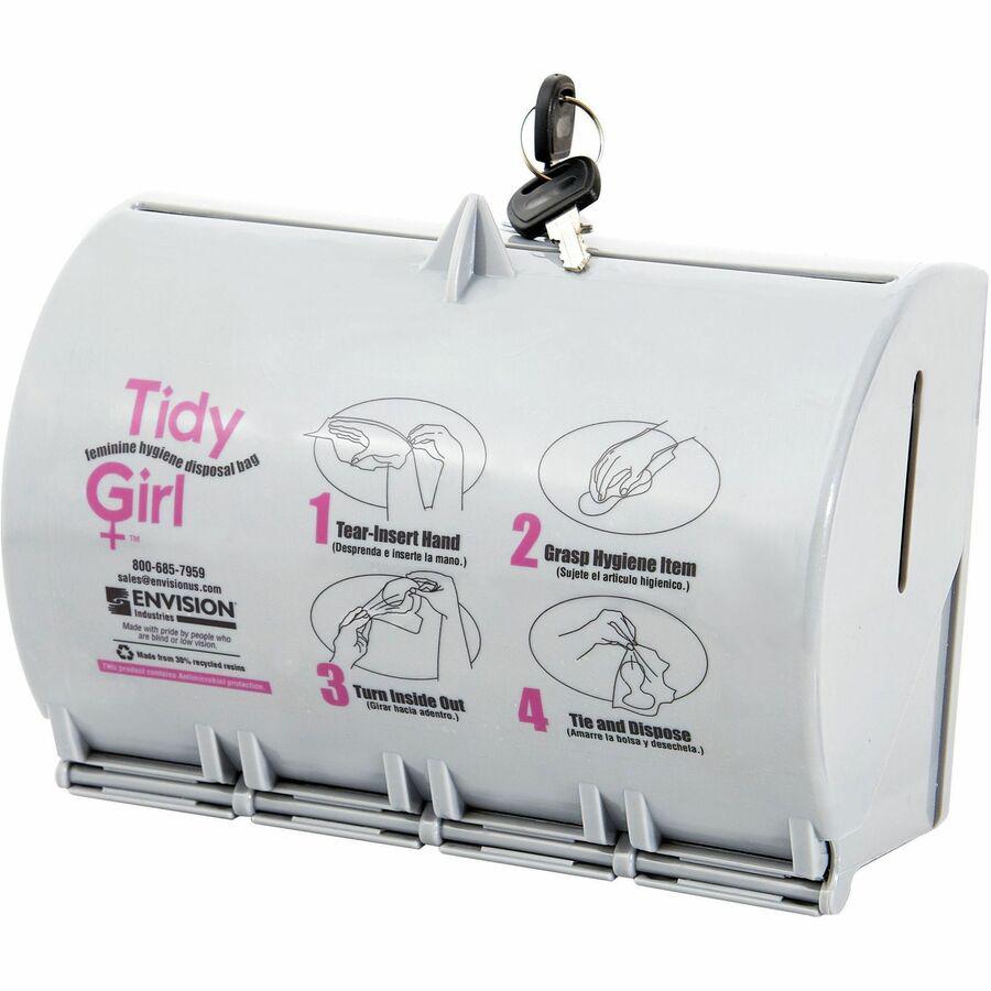 Stout Tidy Girl Feminine Hygiene Bags Dispenser - 1 Each - Smoke Gray - ABS Resin. Picture 6