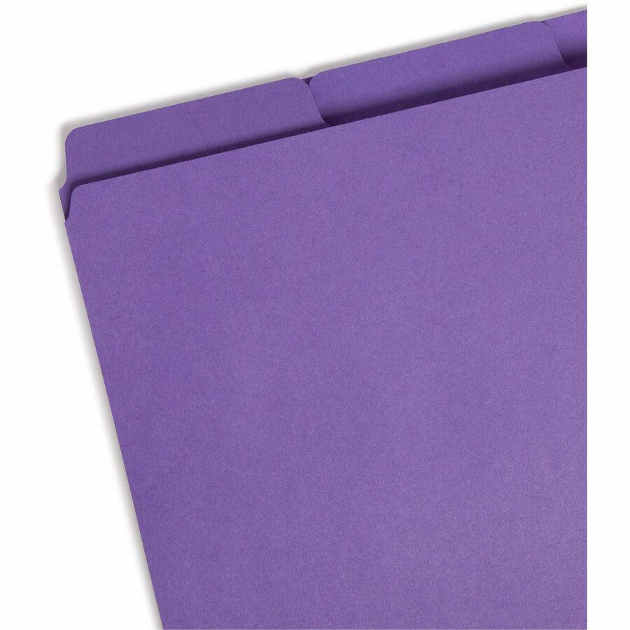 Smead SuperTab 1/3 Tab Cut Letter Recycled Top Tab File Folder - 8 1/2" x 11" - 3/4" Expansion - Top Tab Location - Assorted Position Tab Position - 2 Divider(s) - Paper - Teal, Purple, Navy - 10% Rec. Picture 5