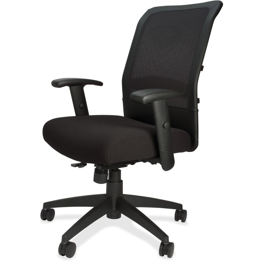 Lorell Executive High-Back Mesh Multifunction Chair - Black Fabric Seat - Black Back - Steel Frame - 5-star Base - Black - 1 Each. Picture 7