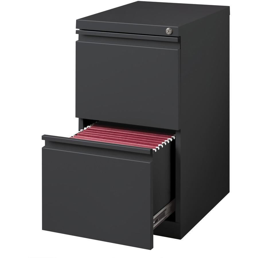 Lorell 20" File/File Mobile File Cabinet with Full-Width Pull - 15" x 19.9" x 27.8" - 2 x Drawer(s) for File - Letter - Recessed Drawer, Security Lock, Ball-bearing Suspension, Casters - Charcoal - St. Picture 8