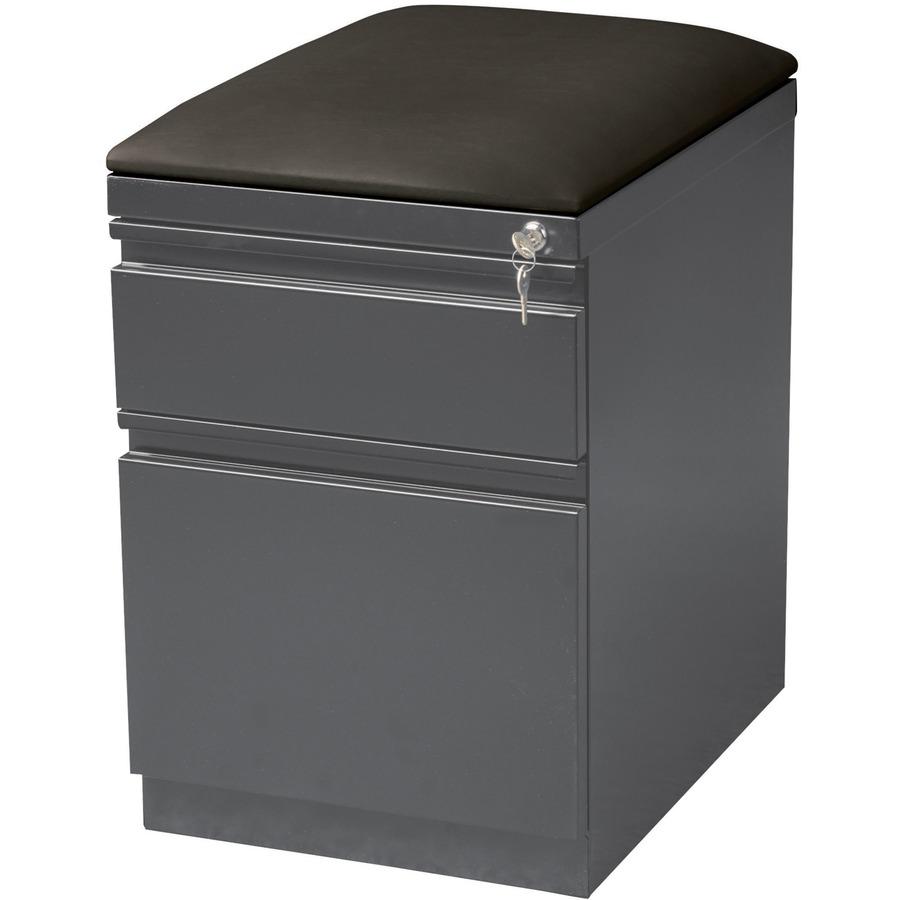Lorell Mobile File Cabinet with Seat Cushion Top - 19.9" x 23.8" - 2 x Drawer(s) for File, Box - Letter - Mobility, Drawer Extension, Ball-bearing Suspension, Security Lock, Casters - Charcoal - Steel. Picture 6
