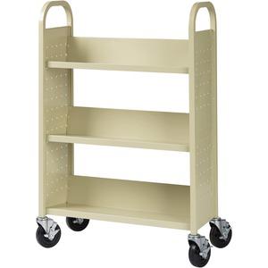 Lorell Single-sided Book Cart - 3 Shelf - 200 lb Capacity - 5" Caster Size - Steel - x 39" Width x 14" Depth x 46" Height - Putty - 1 Each. Picture 5