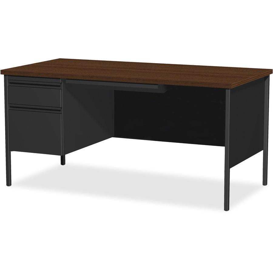 Lorell Fortress Series Left-Pedestal Desk - Rectangle Top - 66" Table Top Width x 30" Table Top Depth x 1.12" Table Top Thickness - 29.50" HeightAssembly Required - Black Walnut, Laminated, Walnut - S. Picture 4
