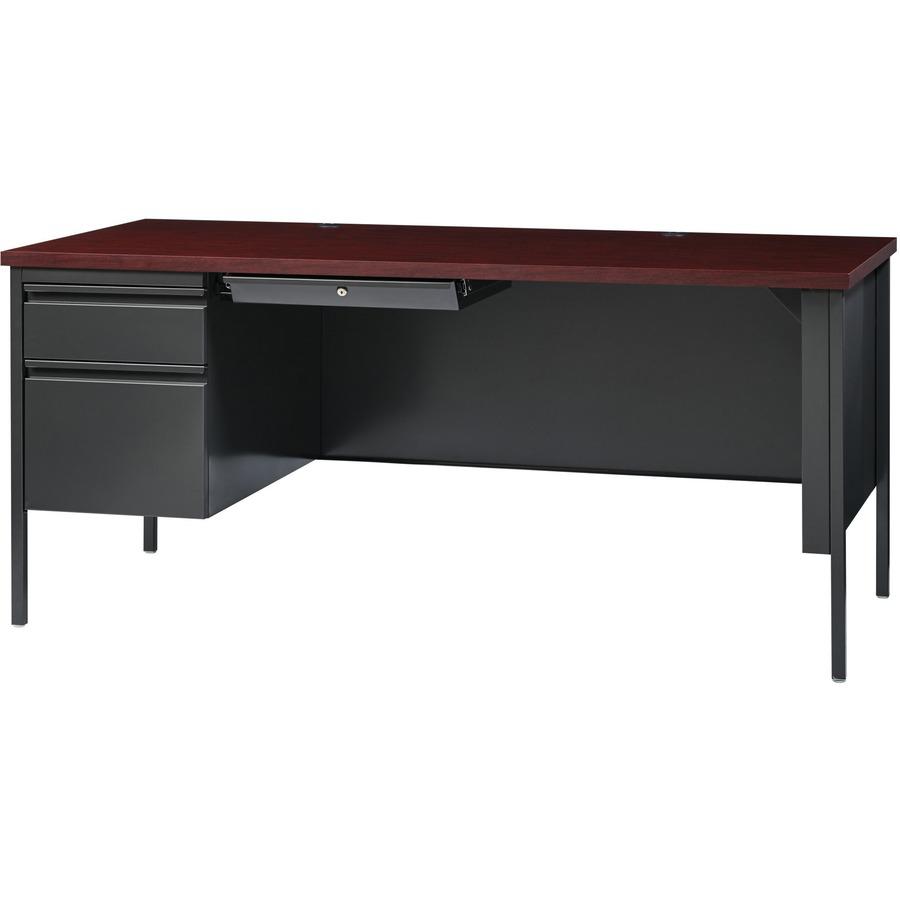 Lorell Fortress Series Left-Pedestal Desk - For - Table TopRectangle Top x 66" Table Top Width x 30" Table Top Depth x 1.12" Table Top Thickness - 29.50" Height - Assembly Required - Laminated, Mahoga. Picture 6