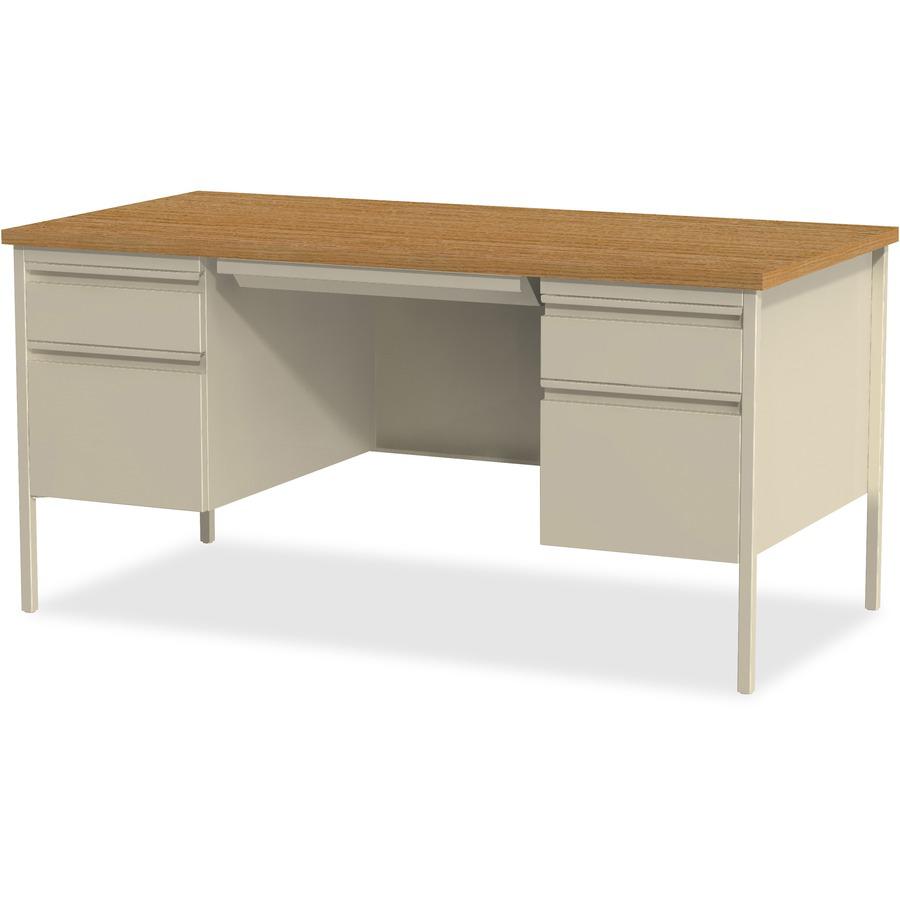 Lorell Fortress Series Double-Pedestal Desk - Rectangle Top - 60" Table Top Width x 30" Table Top Depth x 1.12" Table Top Thickness - 29.50" Height - Assembly Required - Oak, Oak Laminate, Putty - Ste. Picture 2