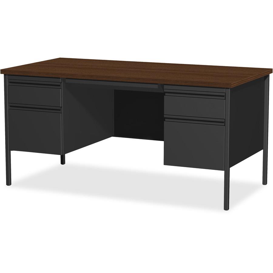 Lorell Fortress Series Double-Pedestal Desk - For - Table TopRectangle Top x 60" Table Top Width x 30" Table Top Depth x 1.12" Table Top Thickness - 29.50" Height - Assembly Required - Black Walnut, L. Picture 6