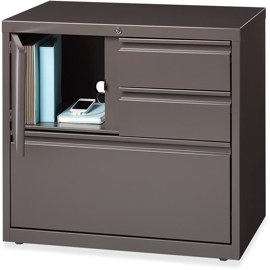 Lorell 30" Personal Storage Center Lateral File - 30" x 18.6" x 28" - 3 x Drawer(s) for File, Box - A4, Letter, Legal - Hanging Rail, Glide Suspension, Grommet, Cable Management, Interlocking, Reinfor. Picture 4