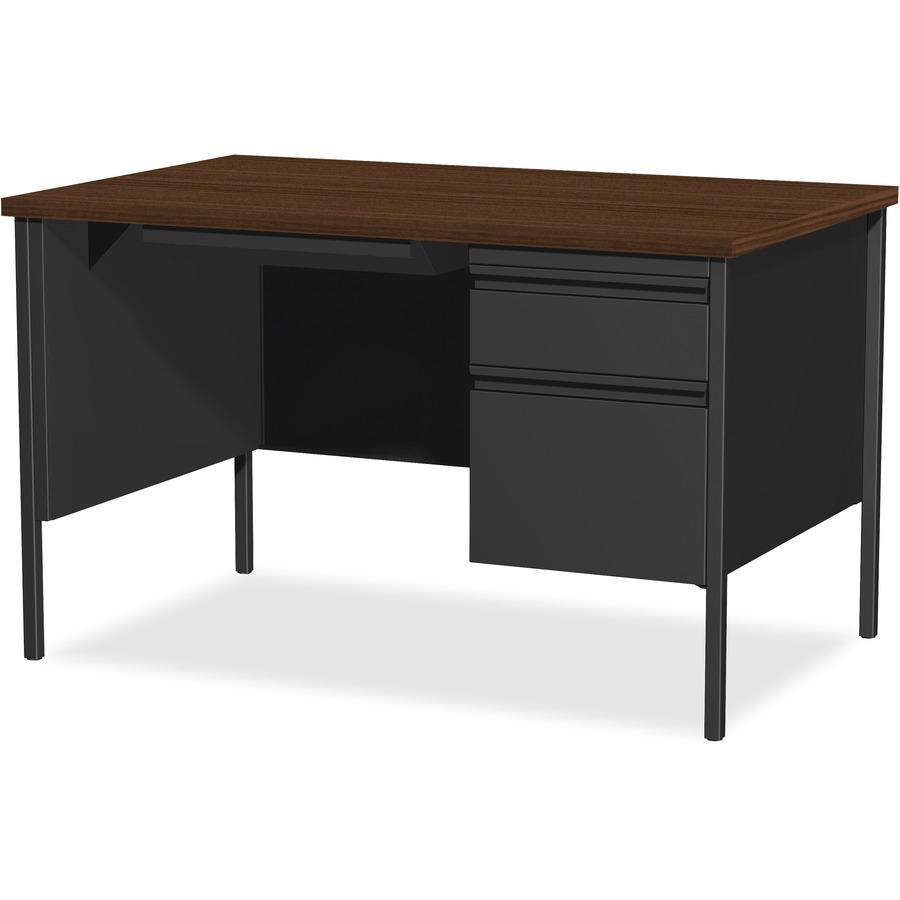 Lorell Fortress Series 48" Right Single-Pedestal Desk - Laminated Rectangle, Walnut Top - 30" Table Top Length x 48" Table Top Width x 1.13" Table Top Thickness - 29.50" Height - Assembly Required - B. Picture 6