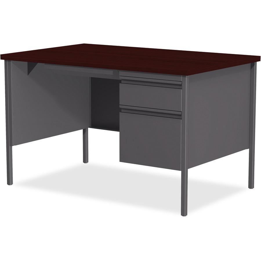 Lorell Fortress Series 48" Right Single-Pedestal Desk - Laminated Rectangle, Mahogany Top - 30" Table Top Length x 48" Table Top Width x 1.13" Table Top Thickness - 29.50" Height - Assembly Required -. Picture 5