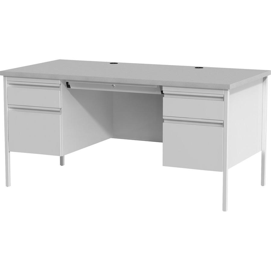 Lorell Fortress Series Double-Pedestal Desk - 30" Height x 29.50" Width x 60" Depth - Gray, Laminated - Steel - 1 Each. Picture 5