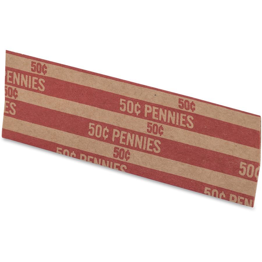 PAP-R Flat Coin Wrappers - Total $0.50 in 50 Coins of 1¢ Denomination - Heavy Duty - Paper - Red - 1000 / Box. Picture 5