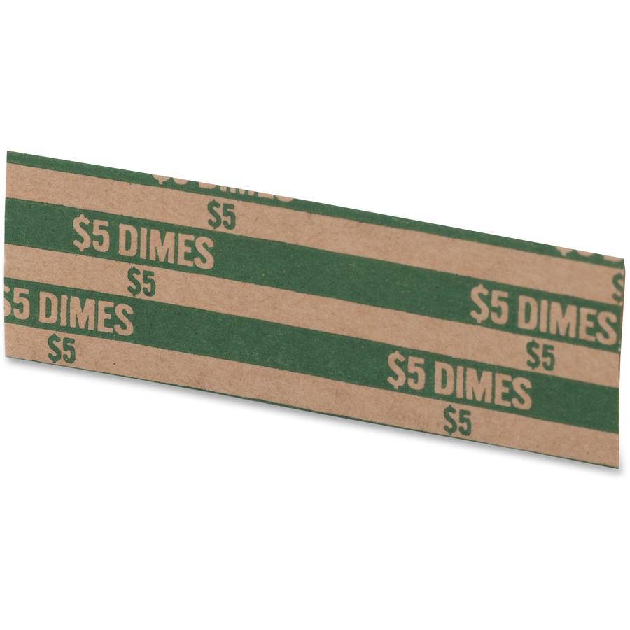 PAP-R Flat Coin Wrappers - Total $5.0 in 50 Coins of 10¢ Denomination - Heavy Duty - Paper - Green - 1000 / Box. Picture 2