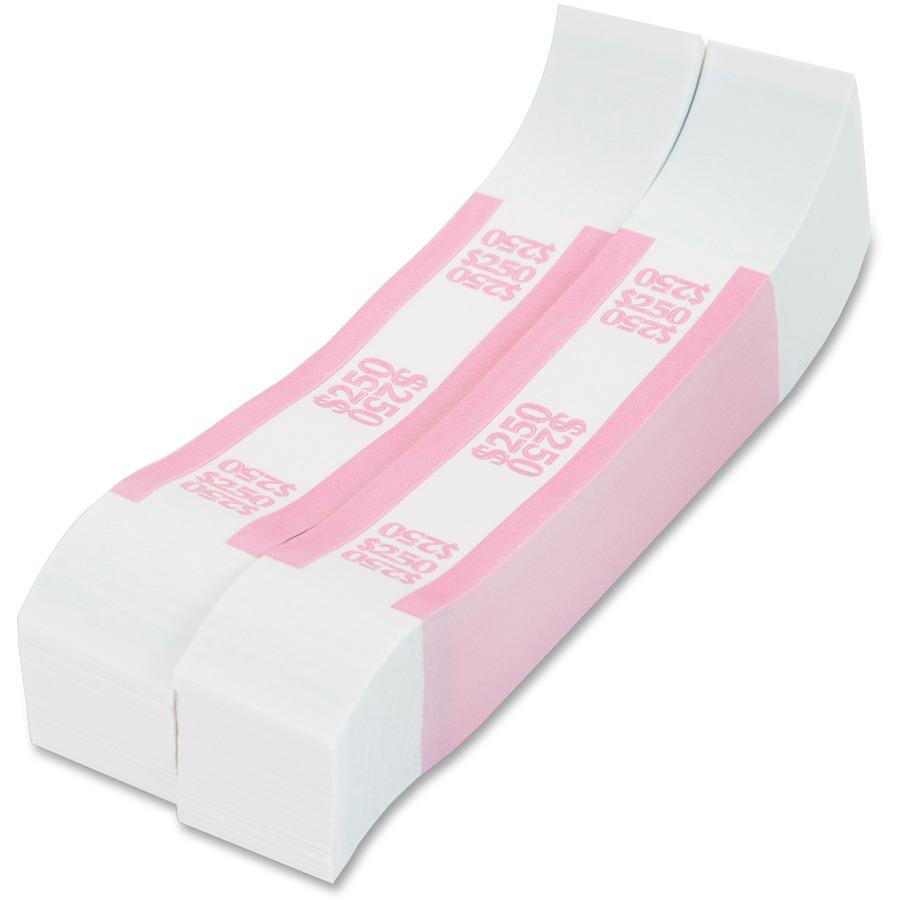 PAP-R Currency Straps - 1.25" Width - Total $250 in $1 Denomination - Self-sealing, Self-adhesive, Durable - 20 lb Basis Weight - Kraft - White, Pink - 1000 / Pack. Picture 5