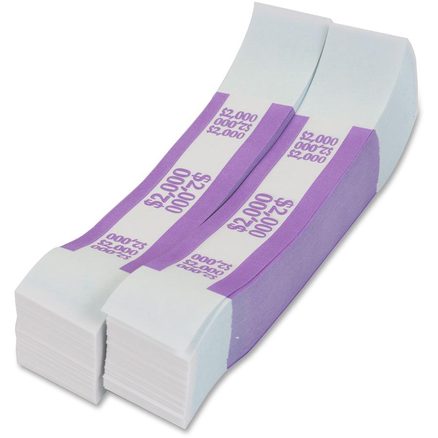PAP-R Currency Straps - 1.25" Width - Total $2,000 in $20 Denomination - Self-sealing, Self-adhesive, Durable - 20 lb Basis Weight - Kraft - White, Violet - 1000 / Pack. Picture 6
