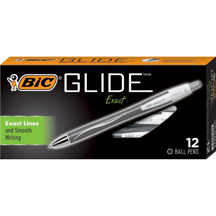 BIC Glide Exact Retractable Ballpoint - Fine Pen Point - Retractable - Black - 1 Dozen. Picture 3