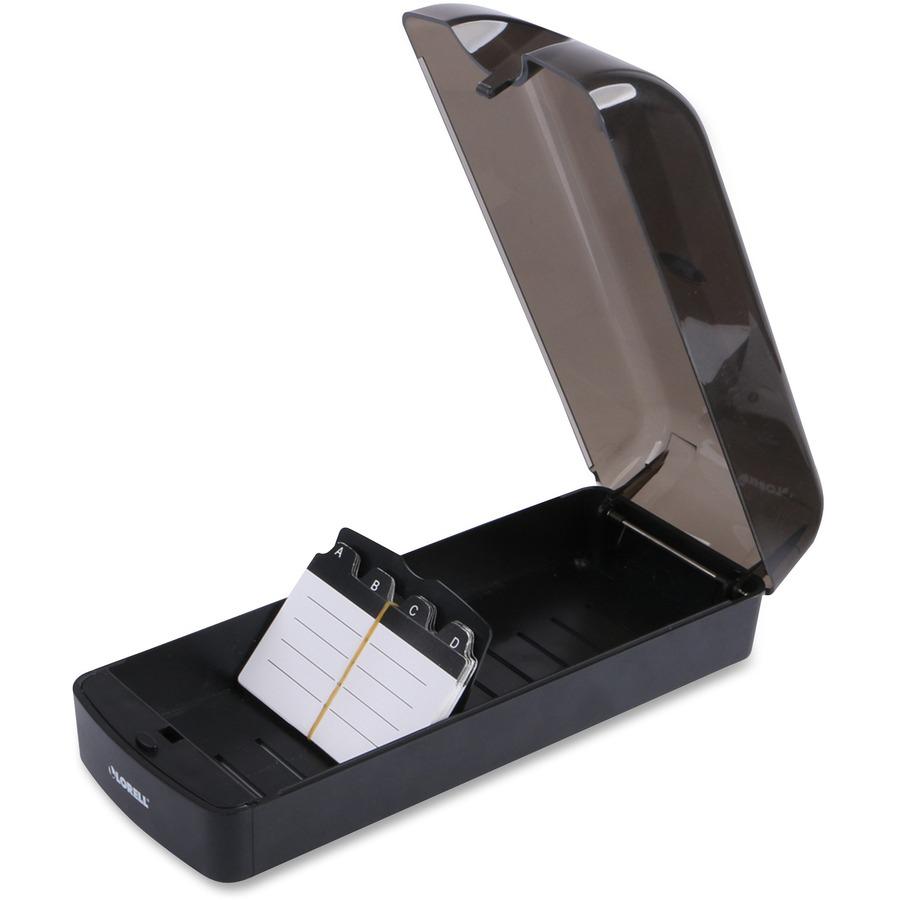 Lorell Desktop Business Card File - 650 Card Capacity - Black, Smoke. Picture 8