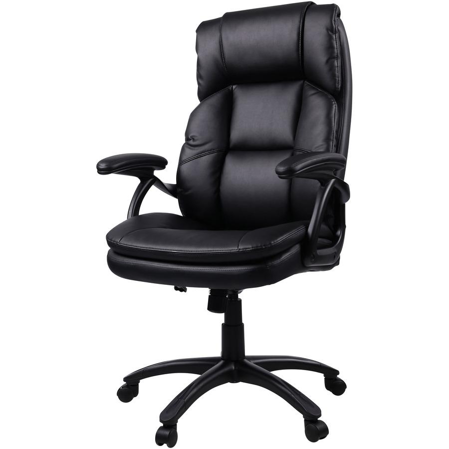 Lorell Black Base High-back Leather Chair - Bonded Leather Seat - Bonded Leather Back - High Back - 5-star Base - Black - 1 Each. Picture 6