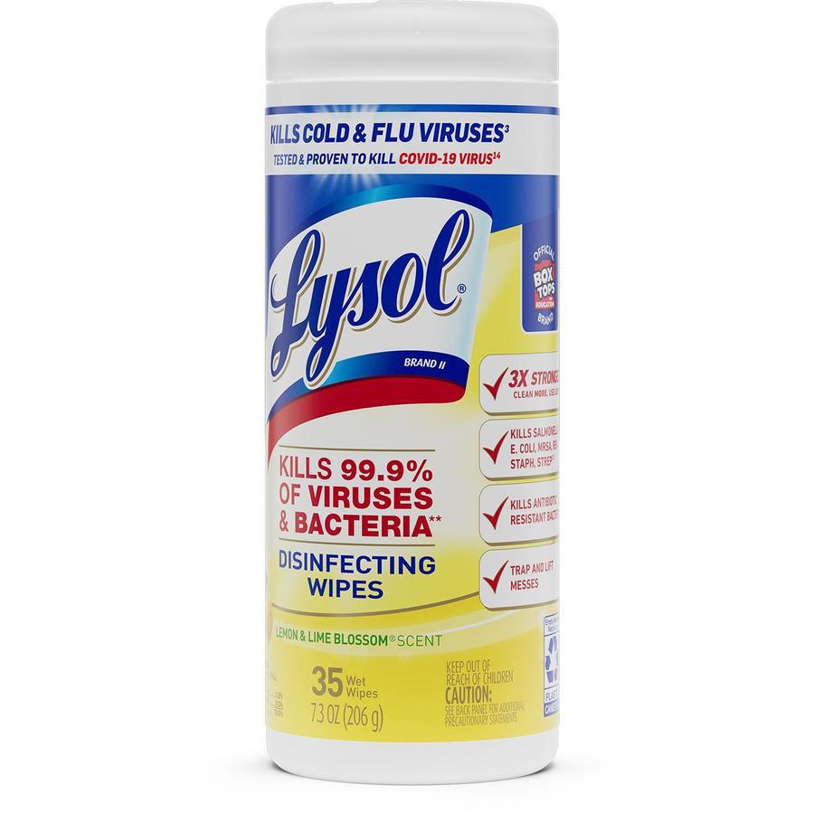 Lysol Lemon/Lime Disinfect Wipes - For Multi Surface, Multipurpose - Lemon & Lime Blossom Scent - 7" Length x 7.25" Width - 35 / Canister - 12 / Carton - Pre-moistened, Anti-bacterial, Disinfectant - . Picture 6