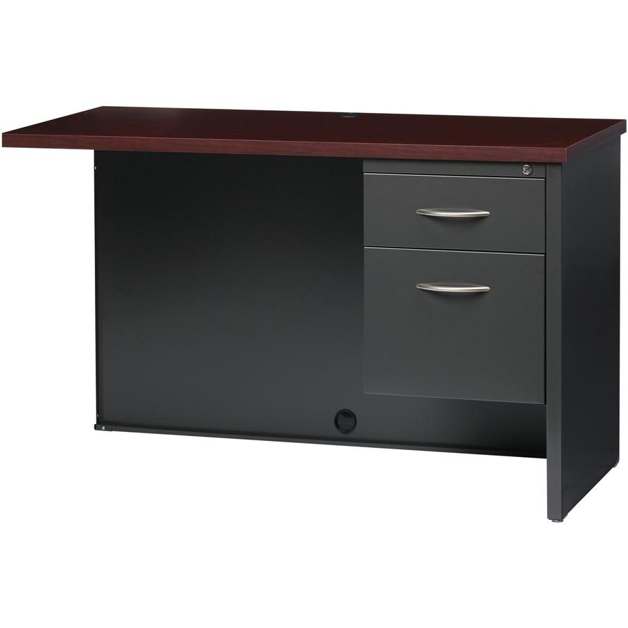 Lorell Fortress Modular Series Right Return - 48" x 24" , 1.1" Top - 2 x Box, File Drawer(s) - Single Pedestal on Right Side - Material: Steel - Finish: Mahogany Laminate, Charcoal - Scratch Resistant. Picture 5