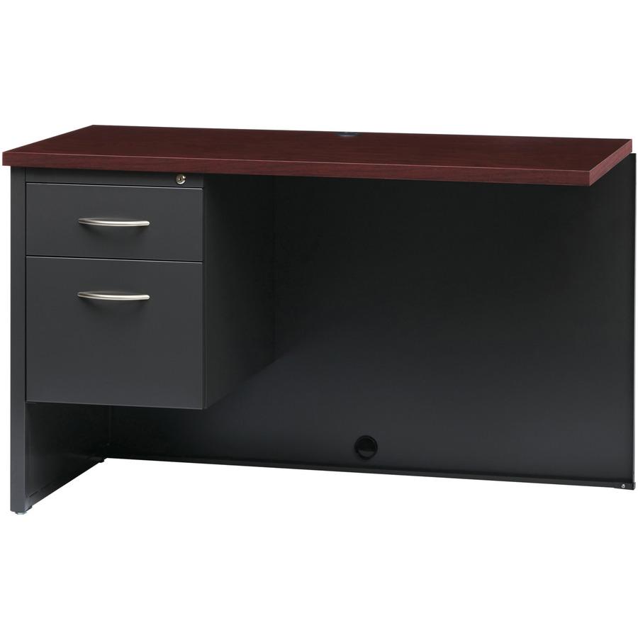 Lorell Mahogany Laminate/Charcoal Modular Desk Series - 2-Drawer - 48" x 24" , 1.1" Top - 2 x Box, File Drawer(s) - Single Pedestal on Left Side - Material: Steel - Finish: Mahogany Laminate, Charcoal. Picture 5