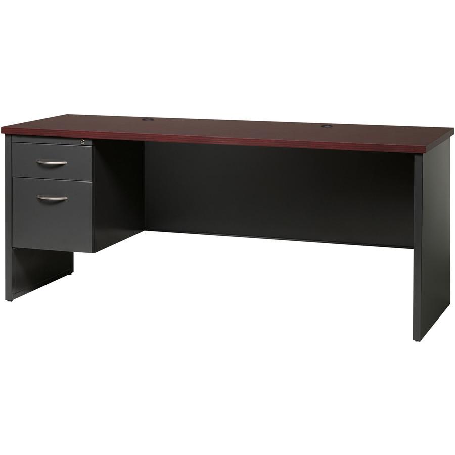 Lorell Fortress Modular Series Left-pedestal Credenza - 72" x 24" , 1.1" Top - 2 x Box, File Drawer(s) - Single Pedestal on Left Side - Material: Steel - Finish: Mahogany Laminate, Charcoal - Scratch . Picture 3