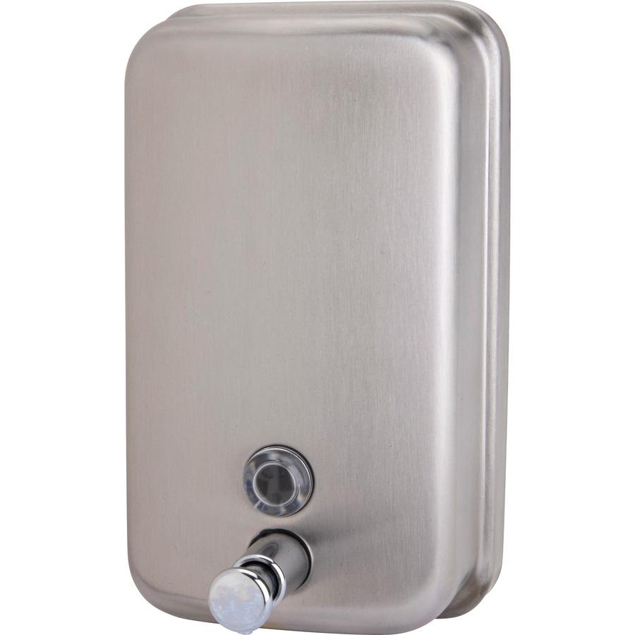 Genuine Joe Liquid/Lotion Soap Dispenser - Manual - 31.50 fl oz Capacity - Corrosion Resistant, Wall Mountable, Rust Proof - Stainless Steel - 24 / Carton. Picture 6