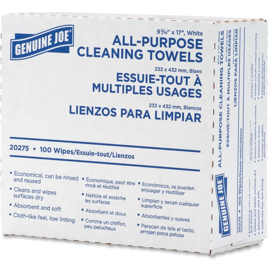 Genuine Joe All-Purpose Cleaning Towels - 16.50" x 9.50" - White - Fabric - 100 Per Box - 10 / Carton. Picture 5