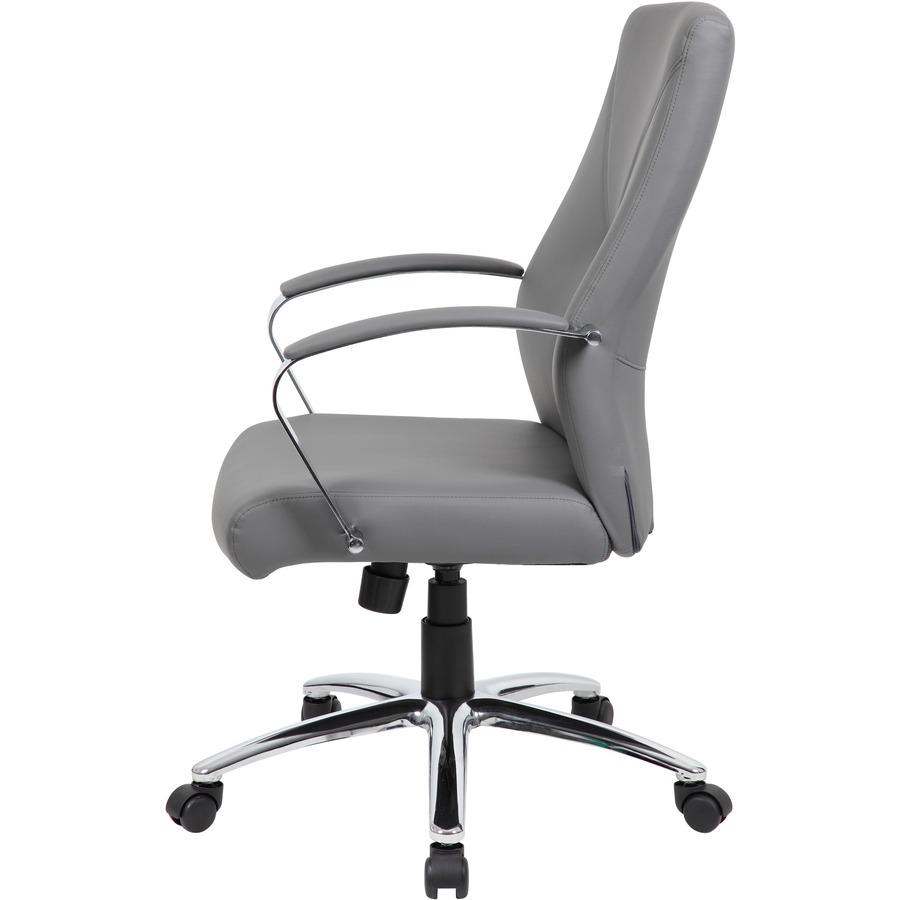 Boss B10101 Executive Chair - Gray LeatherPlus Seat - Gray Leather, Polyurethane Back - Chrome, Black Chrome Frame - 5-star Base - 1 Each. Picture 6