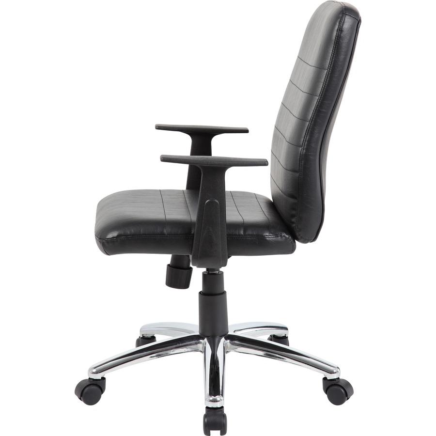 Boss B431-BK Retro Task Chair with Black T-Arms - Black Vinyl Seat - Black Vinyl Back - Chrome, Black Chrome Frame - 5-star Base - 1 Each. Picture 7
