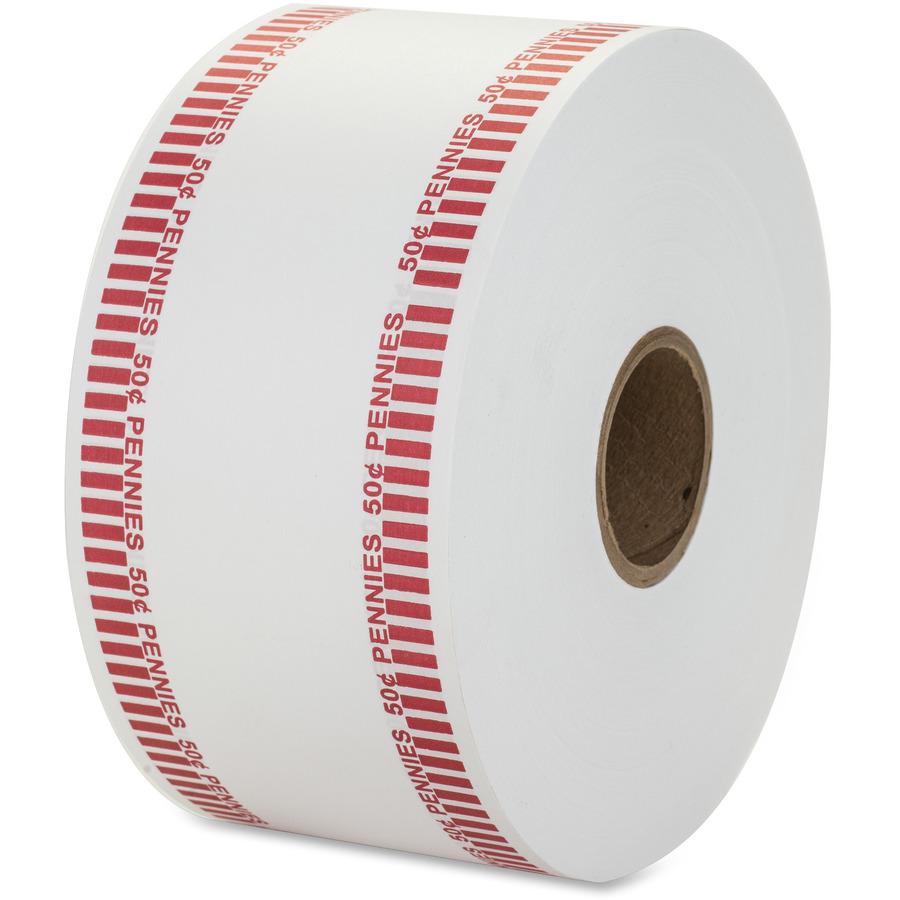 PAP-R Color-coded Coin Machine Wrappers - 1000 ft Length - 1900 Wrap(s)Total $0.50 in 50 Coins of 1¢ Denomination - 15 lb Basis Weight - Kraft - Red, White - 1900 / Roll. Picture 5