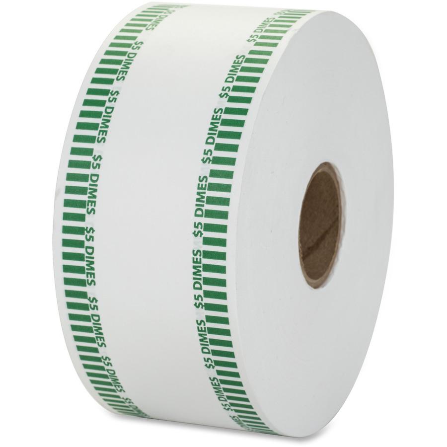PAP-R Color-coded Coin Machine Wrappers - 1000 ft Length - 1900 Wrap(s)Total $5.0 in 50 Coins of 10¢ Denomination - 15 lb Basis Weight - Kraft - Green, White - 1900 / Roll. Picture 5