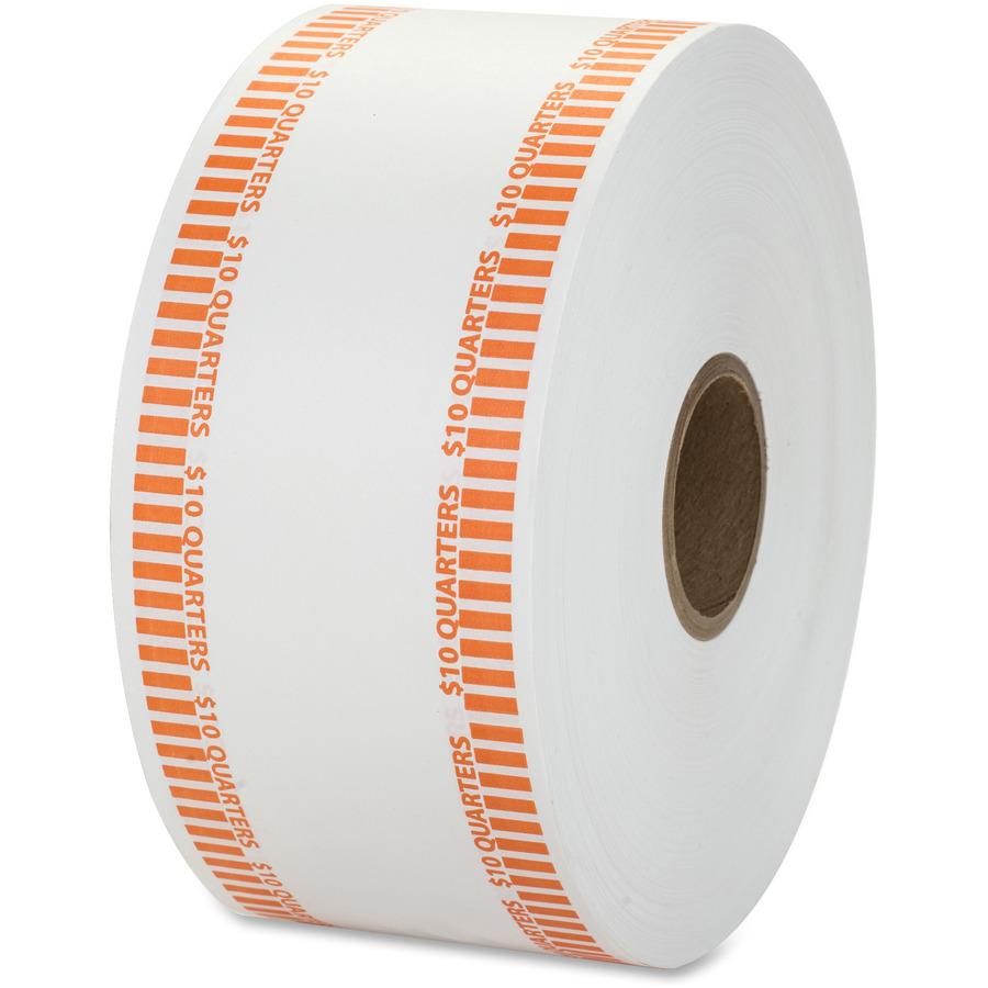 PAP-R Color-coded Coin Machine Wrappers - 1000 ft Length - 1900 Wrap(s)Total $10 in 40 Coins of 25¢ Denomination - 15 lb Basis Weight - Kraft - Orange, White - 1900 / Roll. Picture 6