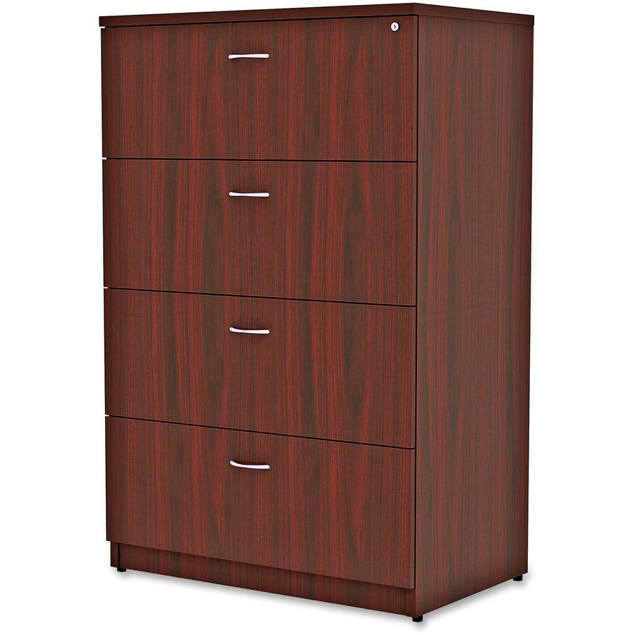 Lorell Essentials Series 4-Drawer Lateral File - 1" Top, 35.5" x 22"54.8" - 4 x File Drawer(s) - Finish: Mahogany Laminate. Picture 6