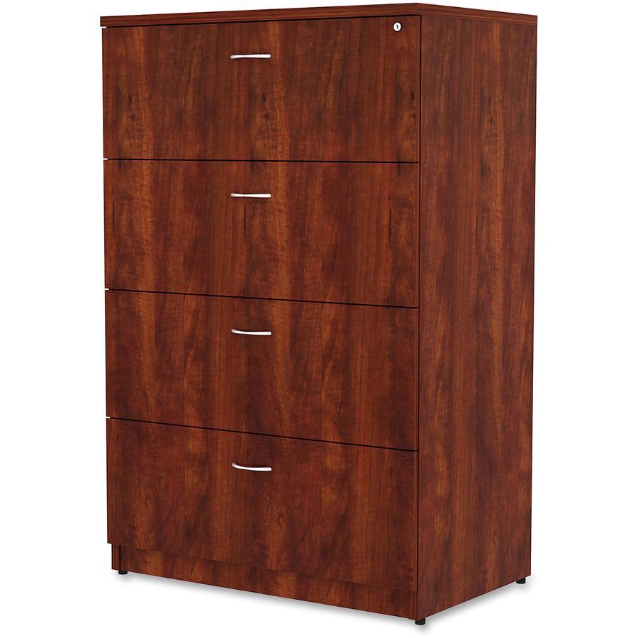 Lorell Essentials Series 4-Drawer Lateral File - 1" Top, 35.5" x 22"54.8" , 0.1" Edge - 4 x File Drawer(s) - Finish: Cherry Laminate. Picture 5