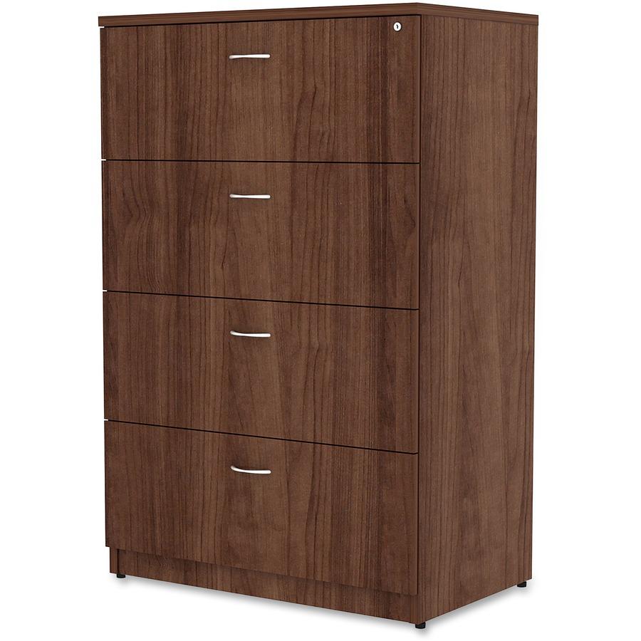 Lorell Essentials Lateral File - 4-Drawer - 1" Top, 35.5" x 22" x 54.8" - 4 x File Drawer(s) - Material: Polyvinyl Chloride (PVC) Edge - Finish: Walnut Laminate. Picture 5