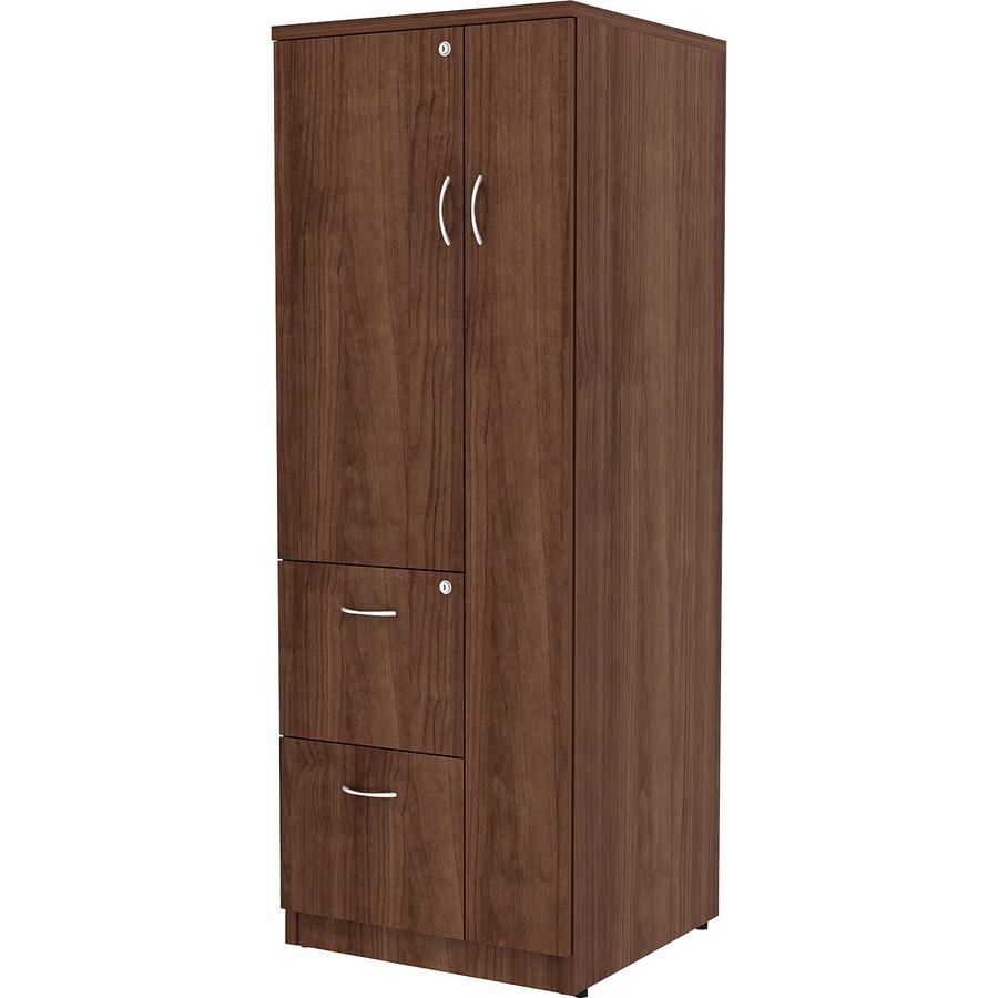 Lorell Essentials/Revelance Tall Storage Cabinet - 23.6" x 23.6"65.6" Cabinet, 0.5" Compartment - 2 x Storage Drawer(s) - 1 Door(s) - Finish: Walnut, Laminate. Picture 6