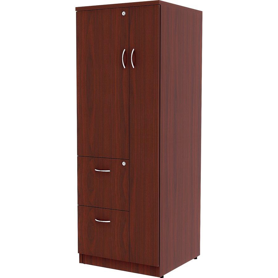 Lorell Essentials/Revelance Tall Storage Cabinet - 23.6" x 23.6"65.6" Cabinet, 0.5" Compartment - 2 x Storage Drawer(s) - 1 Door(s) - Finish: Mahogany, Laminate. Picture 5