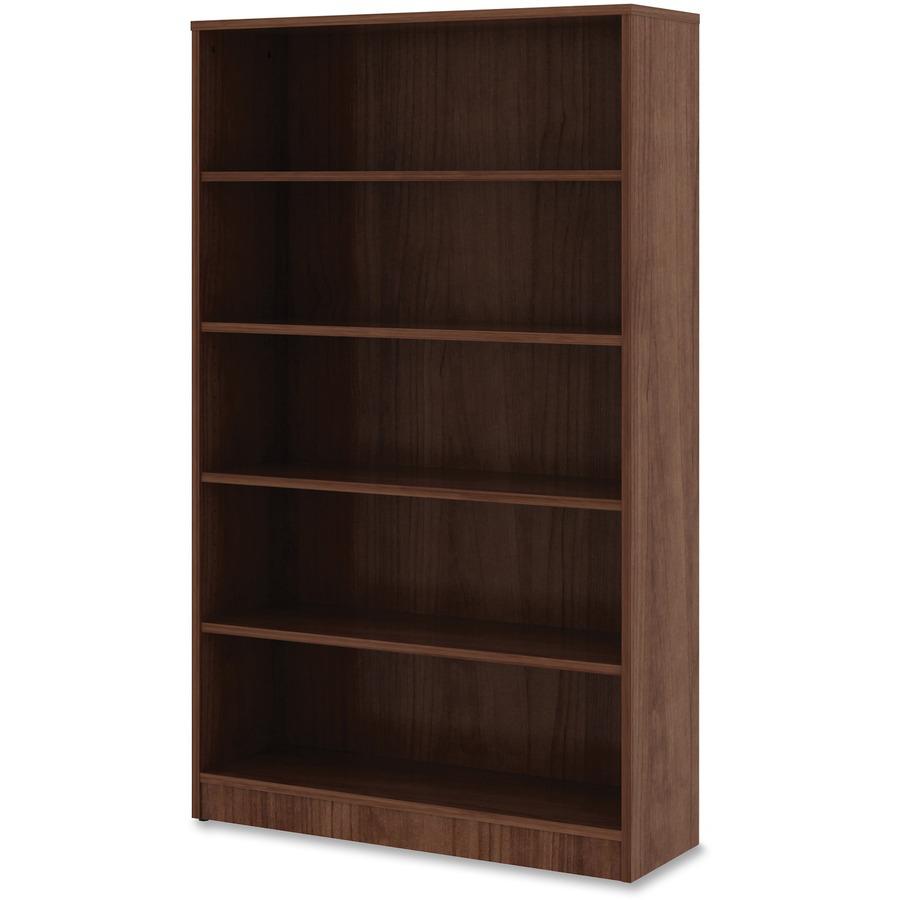 Lorell Laminate Bookcase - 0.8" Shelf, 36" x 12"60" - 5 Shelve(s) - 4 Adjustable Shelf(ves) - Square Edge - Material: Thermofused Laminate (TFL) - Finish: Walnut. Picture 3