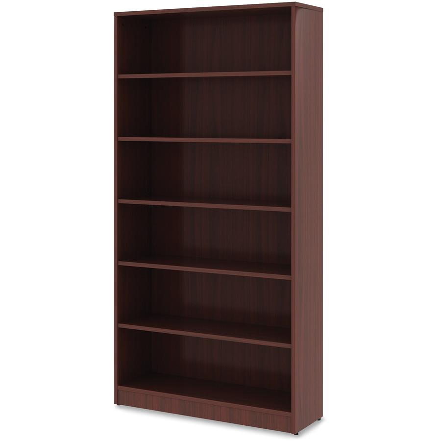 Lorell Laminate Bookcase - 6 Shelf(ves) - 72" Height x 36" Width x 12" Depth - Sturdy, Adjustable Feet, Adjustable Shelf - Thermofused Laminate (TFL) - Mahogany - Laminate - 1 Each. Picture 3
