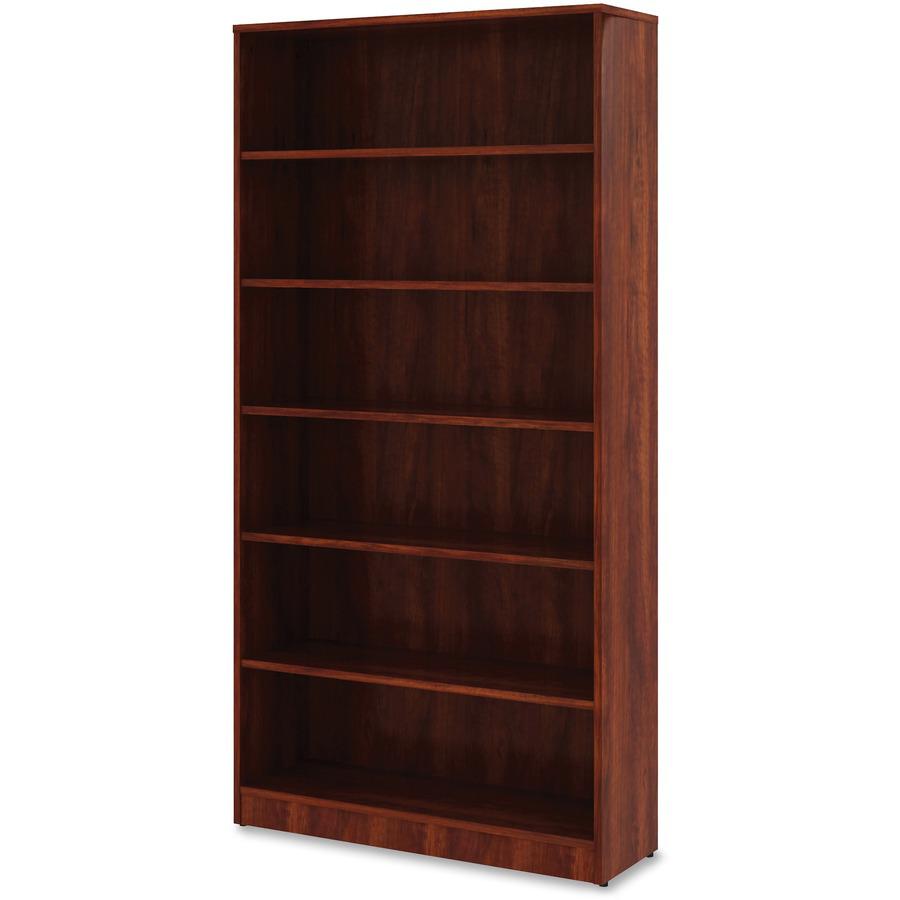 Lorell Cherry Laminate Bookcase - 6 Shelf(ves) - 73" Height x 36" Width x 12" Depth - Sturdy, Adjustable Feet, Adjustable Shelf - Thermofused Laminate (TFL) - Cherry - Laminate - 1 Each. Picture 3