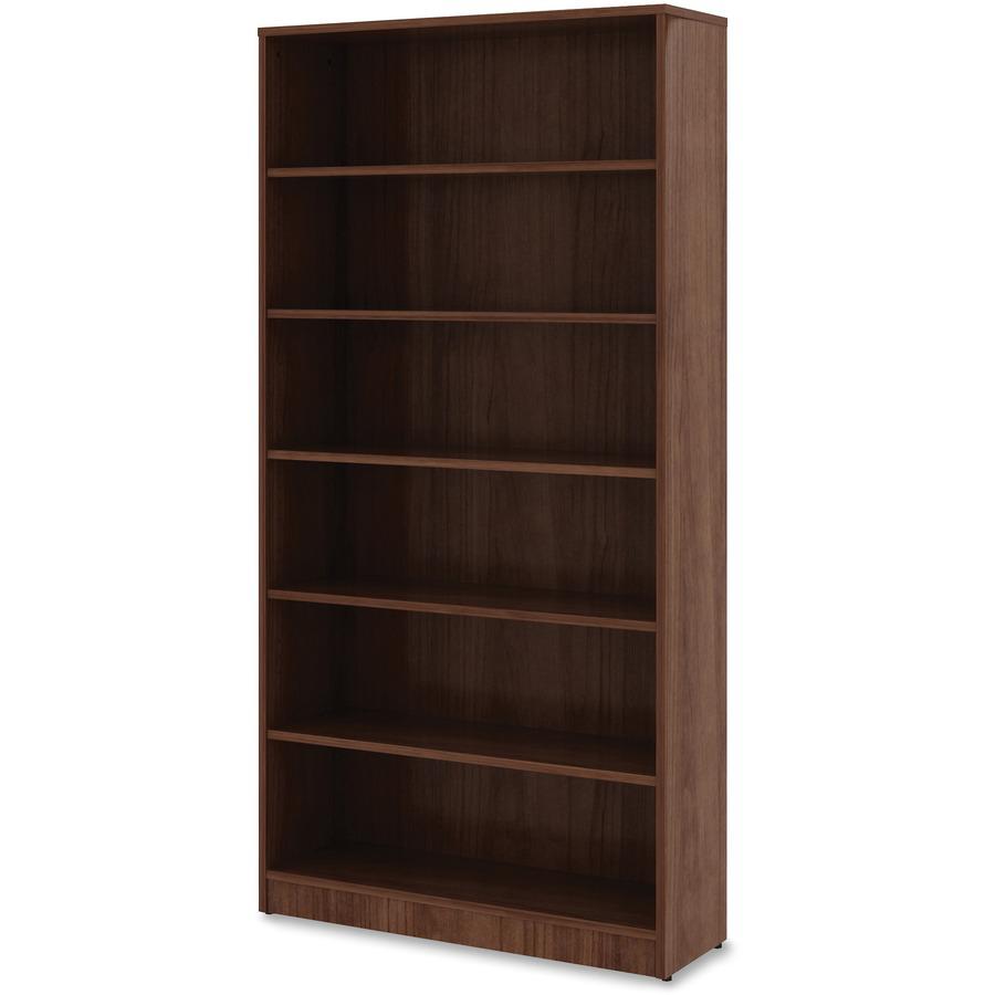 Lorell Laminate Bookcase - 6 Shelf(ves) - 72" Height x 36" Width x 12" Depth - Sturdy, Adjustable Feet, Adjustable Shelf - Thermofused Laminate (TFL) - Walnut - Laminate - 1 Each. Picture 3