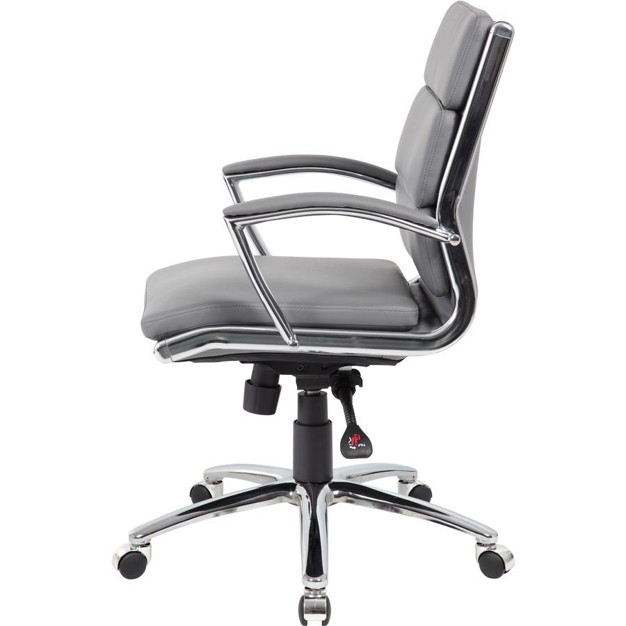 Boss Executive Chair - Gray Vinyl Seat - Gray Back - Chrome, Black Chrome Frame - Mid Back - 5-star Base - 1 Each. Picture 6