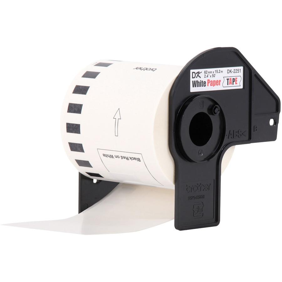 Brother DK2251 - Black/Red on White Continuous Length Paper Labels - 2.40" Width x 50 ft Length - White - Paper. Picture 3